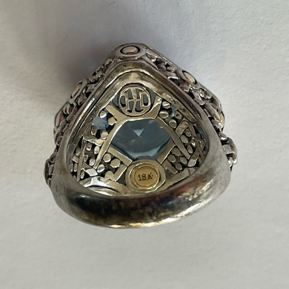 John Hardy Sterling Silver &18k Blue Topaz & Diamond Batu Sari Dot Ring - 7 1/2 - Picture 8 of 13